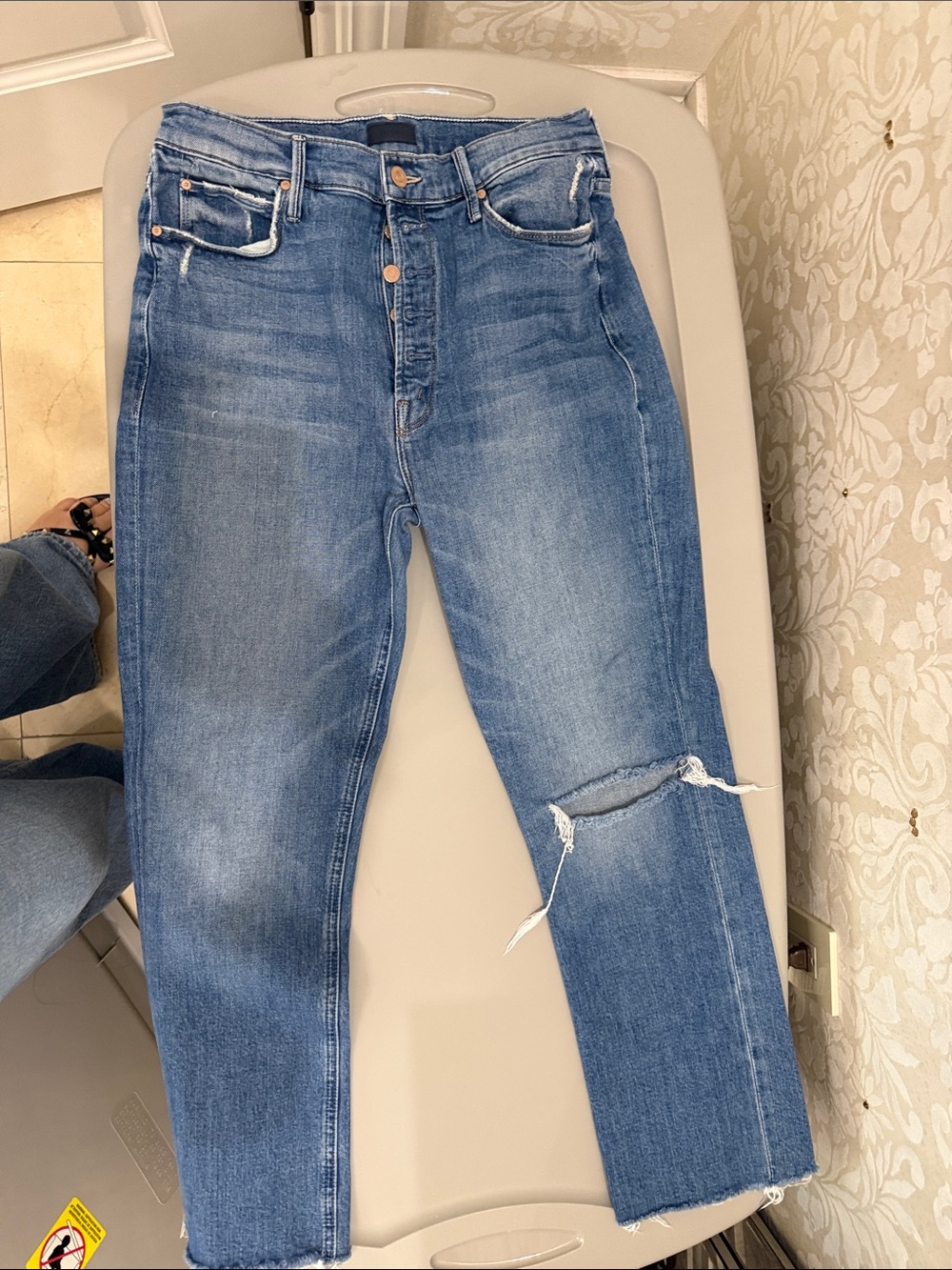 MOTHER The Pixie Dazzler Ankle Fray Jeans - Light Blue
